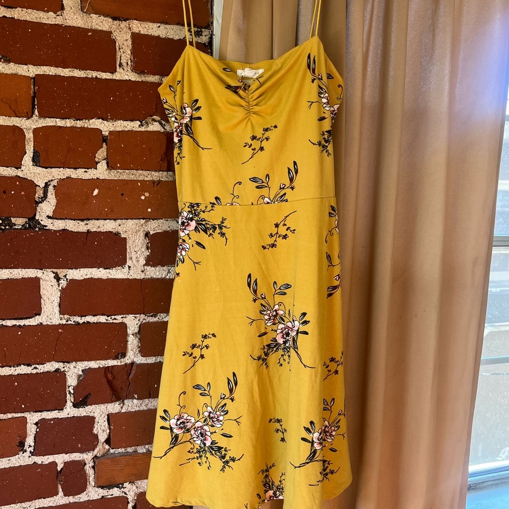 Floral Yellow Spaghetti Strap Dress